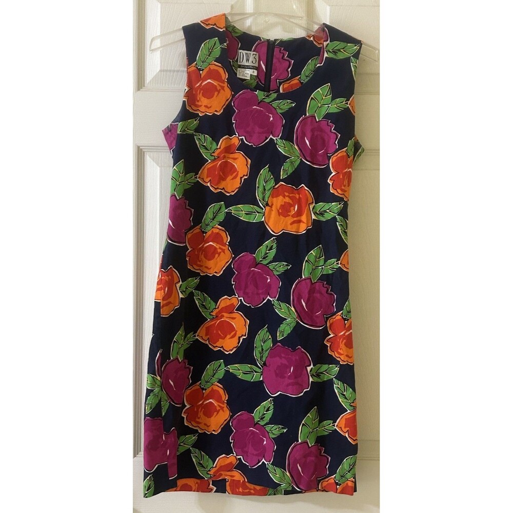 DW3 for David Warren Cotton Tropical Floral Print Sheath Dress Women's Sz 8